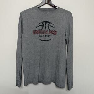 Nike Men’s Gray Large Long Sleeve Indians Basketball Tee Athletic Worn In